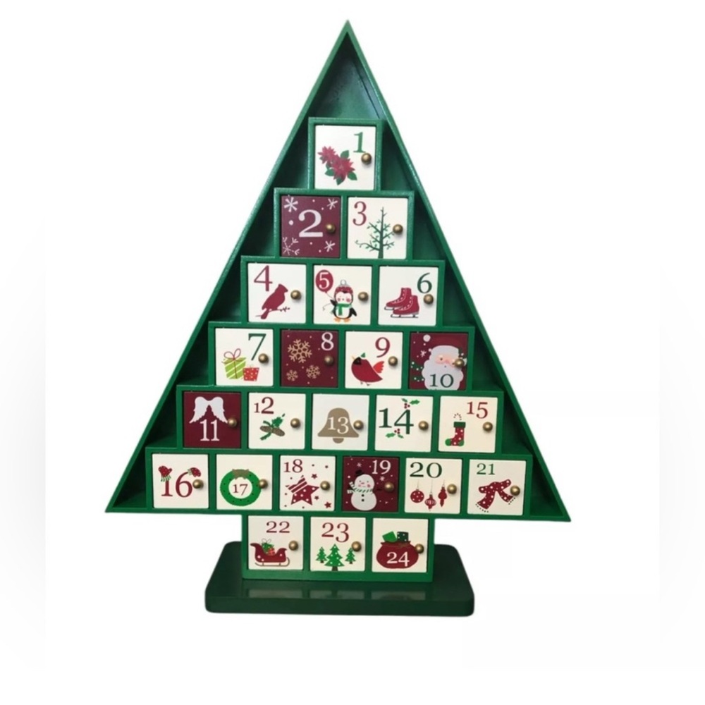 Costco Advent Wooden Christmas Holiday Tree Calendar 18x20